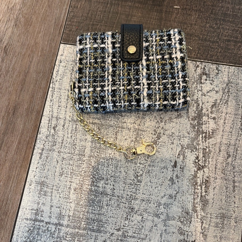 Black & White Tweed Card Wallet w/ Chain | Coin Pocket | Unbranded